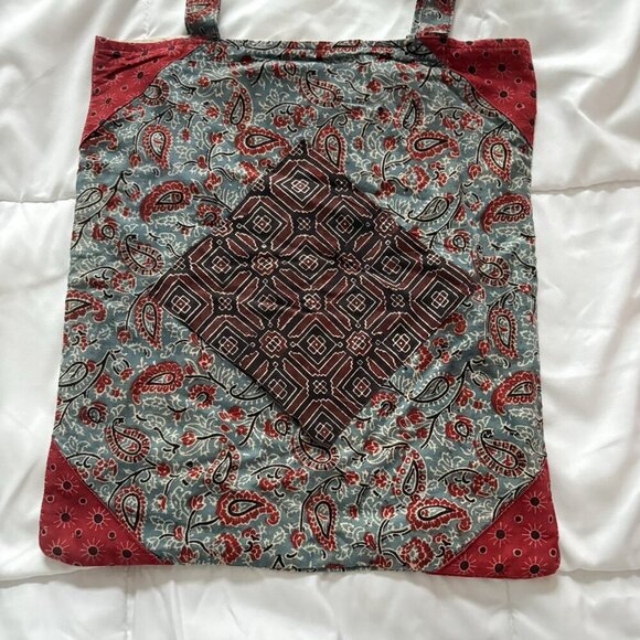 Cloth Tote Bag Fair Trade Peace Love Justice Books Grocery Blue 15" x 17" Hippie - Picture 2 of 6